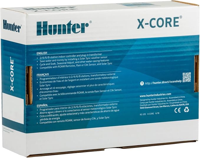 Hunter X-Core XC400i Indoor Sprinkler Timer, 4-Zone Irrigation Controller | Indoor 4-station irrigation controller with easy programming, manual controls, seasonal adjust, and standard dial operation