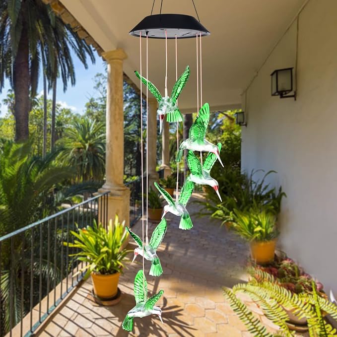 Wind Chime, Solar Hummingbird Wind Chimes Outdoor/Indoor,Birthday Gifts for Mom Grandma,Mother Outdoor Decor,Yard Decorations,Memorial Wind Chimes,Mom's Best Gifts,