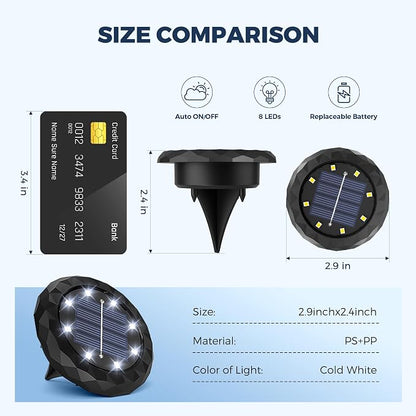 SOLPEX Mini Solar Ground Lights, 12 Pack Pathway Solar Lights Outdoor Waterproof, Garden Lights for Driveway Walkway Yard Landscape (Cool White)