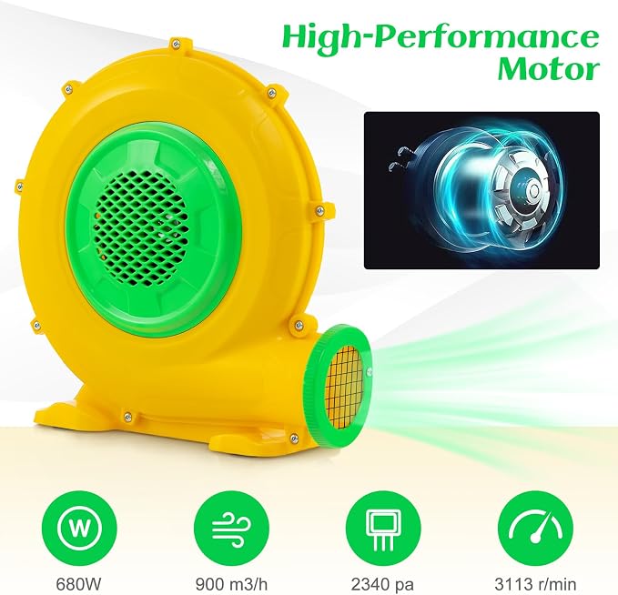HONEY JOY Air Blower, 680W 0.9HP Bounce House Blower, Commercial Electric Pump Fan for Inflatable Water Slides & Bouncy Castle, 2340pa Air Blower for Inflatables (680Watt 0.9HP)