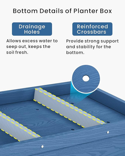 Weatherproof Raised Garden Bed, HDPE Outdoor Elevated Planter Box with Legs, Garden Box, Flower Beds for Patio, Deck, Balcony (Navy Blue)