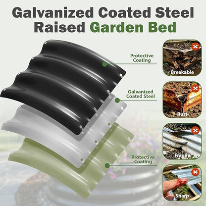 3 PCS Round Raised Garden Bed 2x2x1 ft, Metal Outdoor Planter Box Kit with Safety Rubber Edge, Easy Assemble Bottomless Small Planting Container for Vegetable, Flower, Fruit, Grey