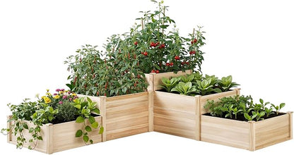 SPECRAFT 3-Tier Raised Garden Bed, Adjustable Fir Wood Outdoor Planter Box with Dividers, Tool-Free Assembly for Vegetables, Herbs, Flowers, 28 Inch Depth