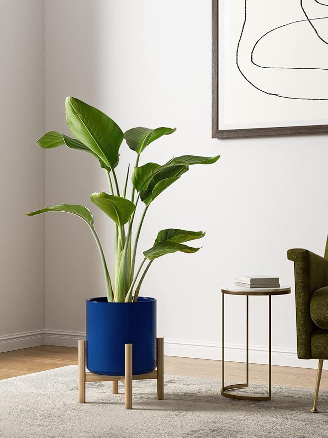 LE TAUCI 10+8+6 Inch Ceramic Pots for Plants, Indoor Planters with Drainage Hole and Plug, Modern Cylinder Flower Pots Set of 3 for Office and Living Room, Glossy, Midnight Blue
