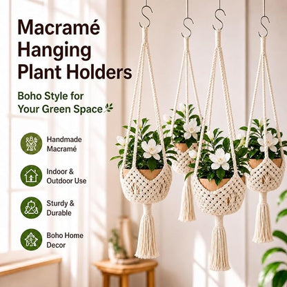 Shappy 2 Pack Boho Macrame Plant Hanger, Large Hanging Planter Plant Holder Pot Hanger Hanging Basket Wall Planters, Plants Lover Gift for Indoor Garden (Spiral Knot,White)