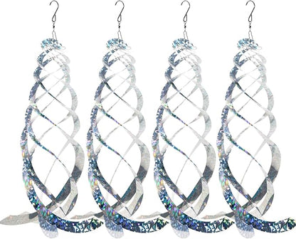 OFFO Bird Reflectors, 15.8 inch Double-Sided Reflective Bird Scare Devices with Stainless Steel Hook, Spiral Reflectors Outdoor Garden Decor for Tree Patio Farm Orchard Porch Pool Window, 4 PCS