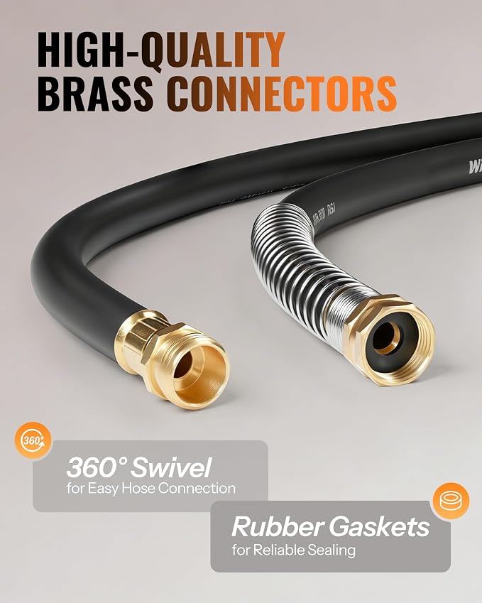Heavy Duty Rubber Garden Hose 30FT x 5/8", Flexible Water Hose with 360° Swivel Brass Fittings, 300 PSI Working, 1000 PSI Burst, All Weather Outdoor Hose for Irrigation, Black B30GH06