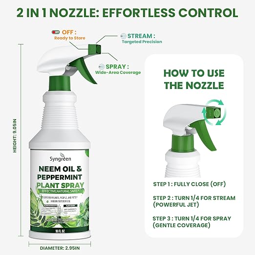 Neem Oil Spray for Plants with Peppermint Oil– Gentle Leaf Maintenance for Indoor and Outdoor Greenery, 16oz
