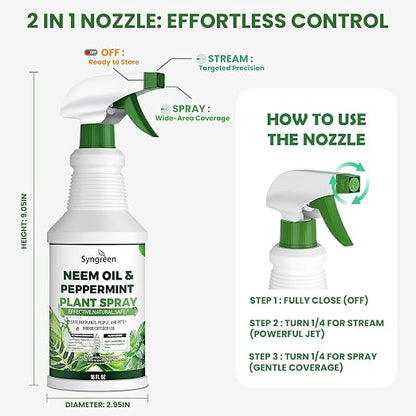 Neem Oil Spray for Plants with Peppermint Oil– Gentle Leaf Maintenance for Indoor and Outdoor Greenery, 16oz