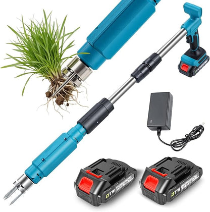 Electric Stand Up Weed Puller Tool, 21V Battery Powered w/2pcs 1500mAh with 1500 RPM High-Torque Motor, Heavy Duty Battery Powered Garden Weeder 3-Claw Steel Head for Dandelion Lawn Garden Yard, Blue