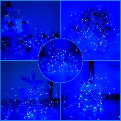 Blue Solar Christmas String Lights Outdoor Waterproof, 2Pack Total 200Led 66Ft 8 Modes Copper Fairy Lights for Halloween Garden, Patio, Fence, Balcony, Outdoors
