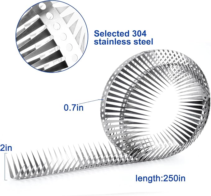 Bird Spikes - Stainless Steel Fence Spikes for Pigeons, Raccoons, Snakes - Deterrent Defender (250inch)