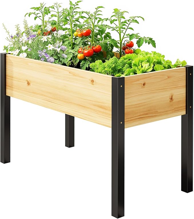 SUNYRISY Wooden Raised Garden Bed Outdoor with Metal Legs for Gardening, 45.6" L x 23.6" W x 31.5" H Elevated Planter Garden Box Raised Bed for Vegetable Flower Herb