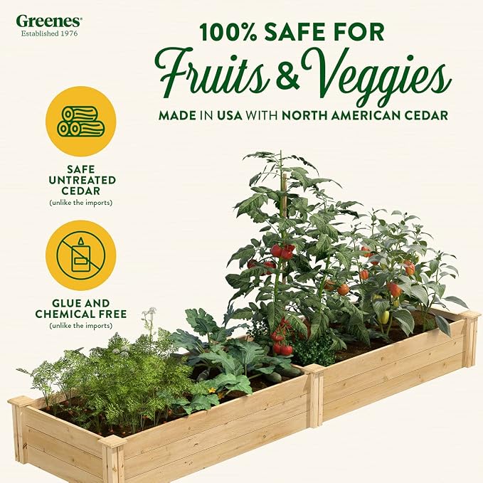 Greenes Fence Classic Cedar Raised Garden Bed, 2' x 8' x 10.5" (1/2" Thick) - Made in USA with North American Cedar