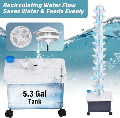 Hydroponic Tower, 14-Layer Hydroponics Growing System Kit with 70 Slots, Vertical Garden System with 20L Water Tank and Pump for Indoor Outdoor Home, Balcony & Patio