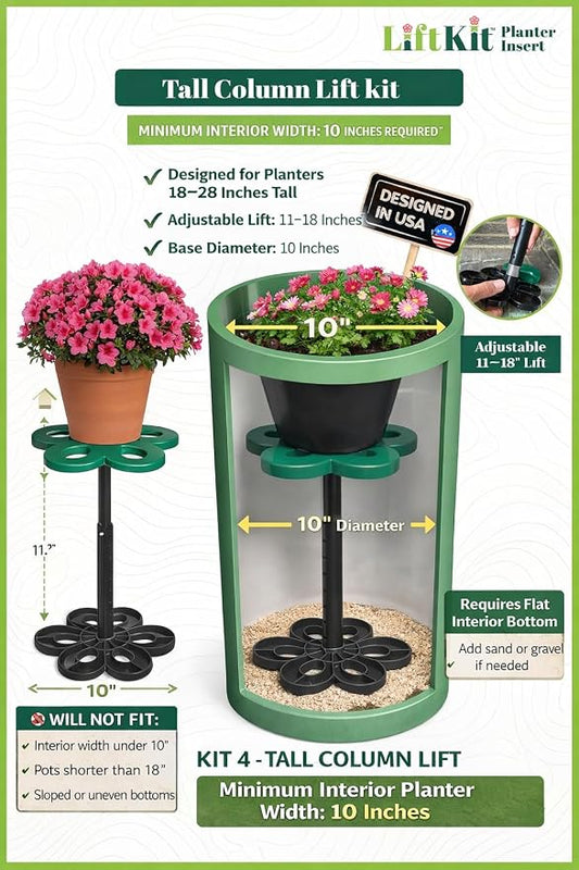 Lift Kit Planter Insert Tall Column Plant Riser Fill Bottom of Tall Flower Pots and Large Plant Containers | Indoor and Outdoor (11-17" Rise, 10" Base, 10" Top)