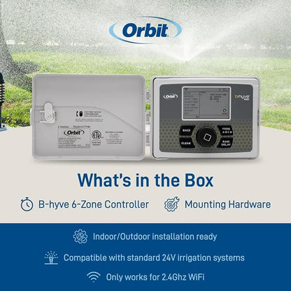 Orbit B-hyve Smart Indoor/Outdoor Sprinkler Controller - 6-Zone - App Controlled Smart Controller with Custom Irrigation Schedules - Weatherproof Multi-Zone Sprinkler System - 57946