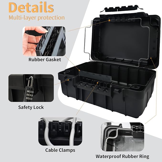 Paxboxtech Large Outdoor Electrical Box (13.4 x 9.5 x 5.2 inch), IP54 Waterproof Outdoor Extension Cord Cover, Weatherproof Outlet Box, Protect Power Strip, Outlet, Timer, Plug, Holiday Light, Black
