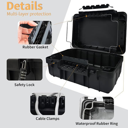 Paxboxtech Large Outdoor Electrical Box (13.4 x 9.5 x 5.2 inch), IP54 Waterproof Outdoor Extension Cord Cover, Weatherproof Outlet Box, Protect Power Strip, Outlet, Timer, Plug, Holiday Light, Black
