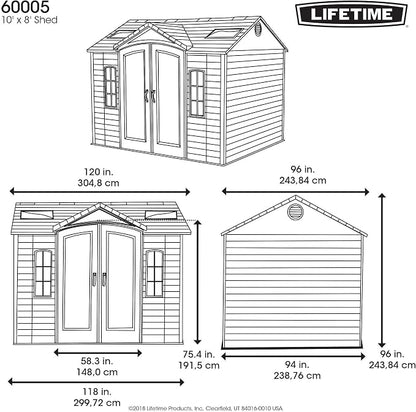 Lifetime 60005 Outdoor Storage Shed with Windows, Skylights and Shelving, 10 x 8 Feet