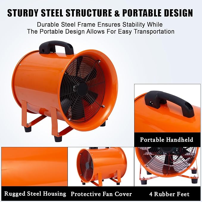 Garvee 12 in Utility Blower Exhaust Fan with 16.4 ft Duct, 3500 CFM Heavy Duty Industrial Blower Ventilation Fan, High Velocity Low Noise Extraction for Ventilating Workshops, Confined Space