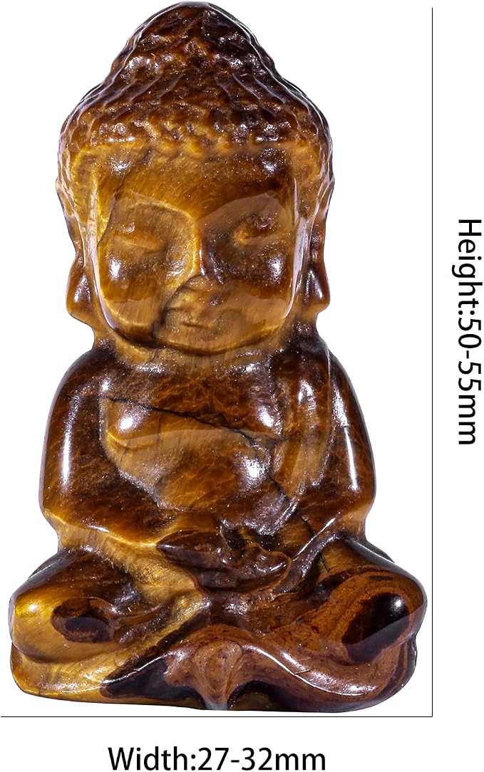 Rockcloud Handcarved Tiger's Eye Stone Pocket Stone Baby Buddha Statue | for Home Decoration Zen Garden Spiritual Feng Shui Figurine