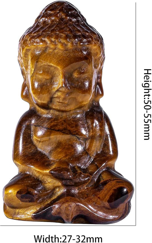 Rockcloud Handcarved Tiger's Eye Stone Pocket Stone Baby Buddha Statue | for Home Decoration Zen Garden Spiritual Feng Shui Figurine