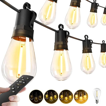 Outdoor String Lights Patio LED - Light Outside Waterproof S14 Porch Lighting Edison Plastic Bulb Pergola Hanging Balcony Connectable Backyard Yard Gazebo Party Garden Bistro 15M 50FT