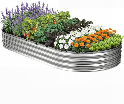 DUMOS Galvanized Raised Garden Bed, 8x4x1ft Outdoor Metal Planter Box, Heavy-Duty Planter Raised Bed for Vegetables Herbs Flowers, Oval Rustproof Flower Beds for Backyard Patio, Open Bottom