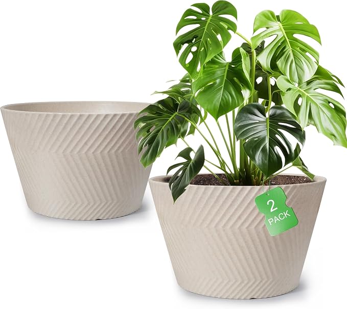 18 inch Big Plant Pots, 2 Pack Large Round Planters for Outdoor Plants, Porch, Patio, Backyard, Durable Plastic Flower Pots, Modern Décor for Tall Plants, Flowers, White