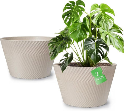 18 inch Big Plant Pots, 2 Pack Large Round Planters for Outdoor Plants, Porch, Patio, Backyard, Durable Plastic Flower Pots, Modern Décor for Tall Plants, Flowers, White