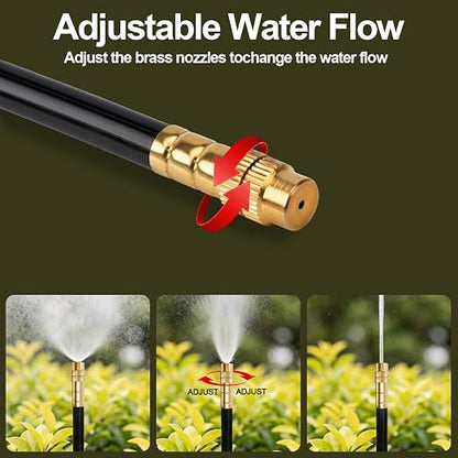 50FT Drip Irrigation Kit for Garden Beds, Greenhouse & Potted Plants – Adjustable Micro Watering System with 1/4" Distribution Tubing, Emitters, Connectors & Stakes