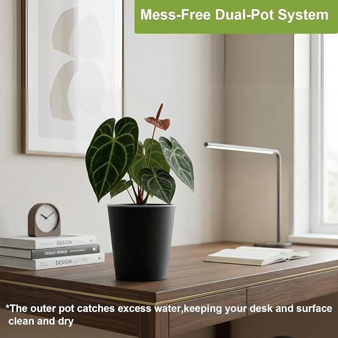 4 Pack of 7in and 5in Double-Layer Self-Watering Pot with Clear nusery Pot - Indoor Planter with Drainage for Root Visibility,semi Hydro pots for repotting Orchids,Aroid or Monstera,Black