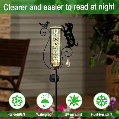 Solar Dog Bird Garden Stake, Outdoor Rain Gauge for Yard Lawn Pathway Decor