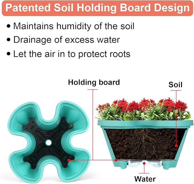 GameXcel Vertical Planter Tower - 3 Tier Stackable Garden Planters with Wheels and Tools Plant Pots for Strawberry Herb Flower and Vegetable Indoor Outdoor Use Teal