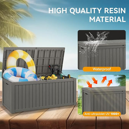 Outdoor Storage Box, 180 Gallon Resin Deck Boxes Outdoor Waterproof For Patio Furniture, Garden Tools, Pool Supplies, Lockable And UV Resistant (Striped Gray)