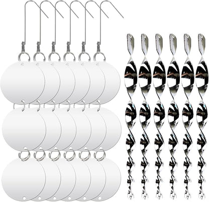 T TORTO9 Double-Sided Bird Reflectors Kit (12-Piece Set) – 6 Hanging Units (Each with 3 Reflective 3.9” Discs) + 6 Bird Scare Rods Designed to Discourage Bird Activity