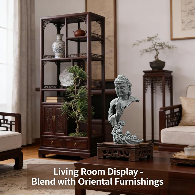 Meditation Buddha Statue, Sandstone Zen Sculpture for Aquarium Fish Tank, Garden, Home & Office Decor (Indoor/Outdoor) ﻿