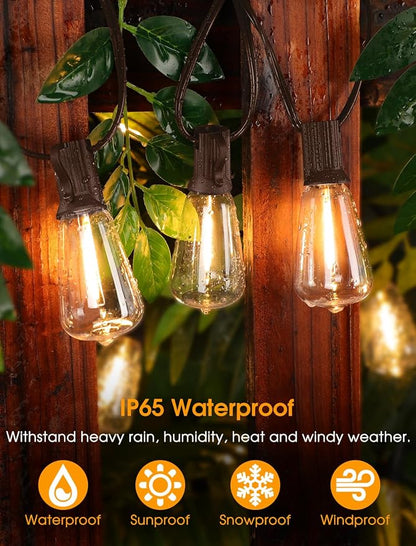 Larkvue 25FT Outdoor String Lights, Patio Lights with 10+1 LED Dimmable Waterproof Shatterproof Linkable ST38 Bulbs for Fence Porch Gazebo, Brown