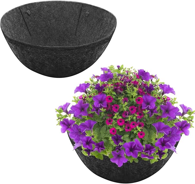 Riare 2 Pack 14 Inch Round Fabric Planter Basket Liner- Hanging Basket Liners Replacement Coco Fiber Liner Alternative for Hanging Basket Flowers (Prevent Birds from Nesting)