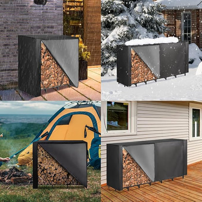 Vailge Firewood Rack Cover 6FT, Waterproof Firewood Rack Outdoor Cover with Full Front Zipper & Windproof Straps, Heavy Duty 600D Oxford Log Protector for All Seasons