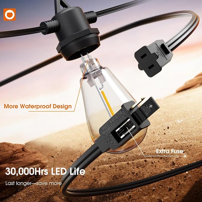 addlon 50FT Outdoor String Lights LED Waterproof Patio Lights with Edison Dimmable Bulbs Shatterproof Commercial Grade Hanging for Outside Cafe Bistro Garden Balcony Porch Yard Deck Gazebo