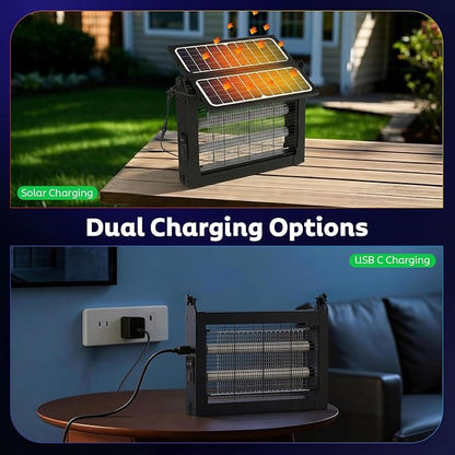 OnBeam Solar Bug Zapper Outdoor, Dual Solar Powered 4500V Mosquito Killer | IPX5 Waterproof, Solar & USB Charging, AUTO Mode, Rechargeable Fly Zapper, Electric Fly Trap for Backyard, Patio, RV Camping