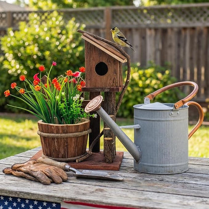 Rustic Wooden Planter Box, Farmhouse Tabletop Plant Holder for Succulents, Faux Flowers & Porch Decor, Small Decorative Garden Planter for Balcony Patio Indoor Outdoor Use