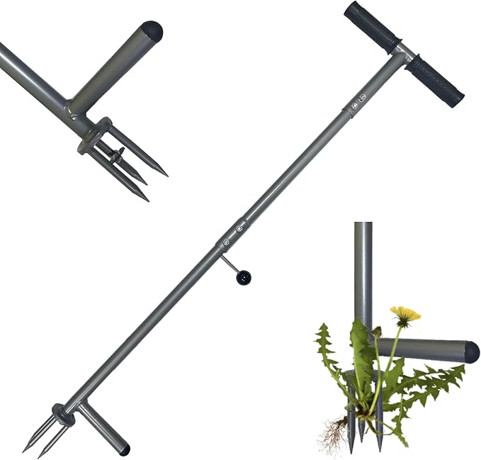 Stand Up Weeder - 3-Claw Stainless Steel Root Extractor, No Bending | 39-42" long handle manual weeding tool for elderly & gardeners,without bending, Durable stainless steel
