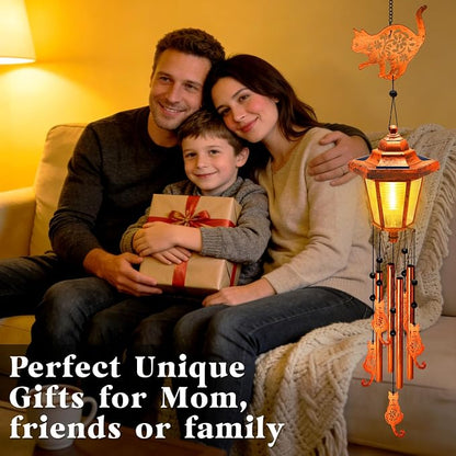 Cat Solar Wind Chimes for Outside, Birthday Gifts for Mom Women Grandma Mother's Day Memorial, 34-Inch Windchimes with Wind Spinner, Outdoor Hanging Solar Lights Waterproof Patio Yard Garden Decor