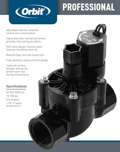 Orbit Pro 1" FPT L-Series Automatic Inline Sprinkler Valve with Flow Control - 57291