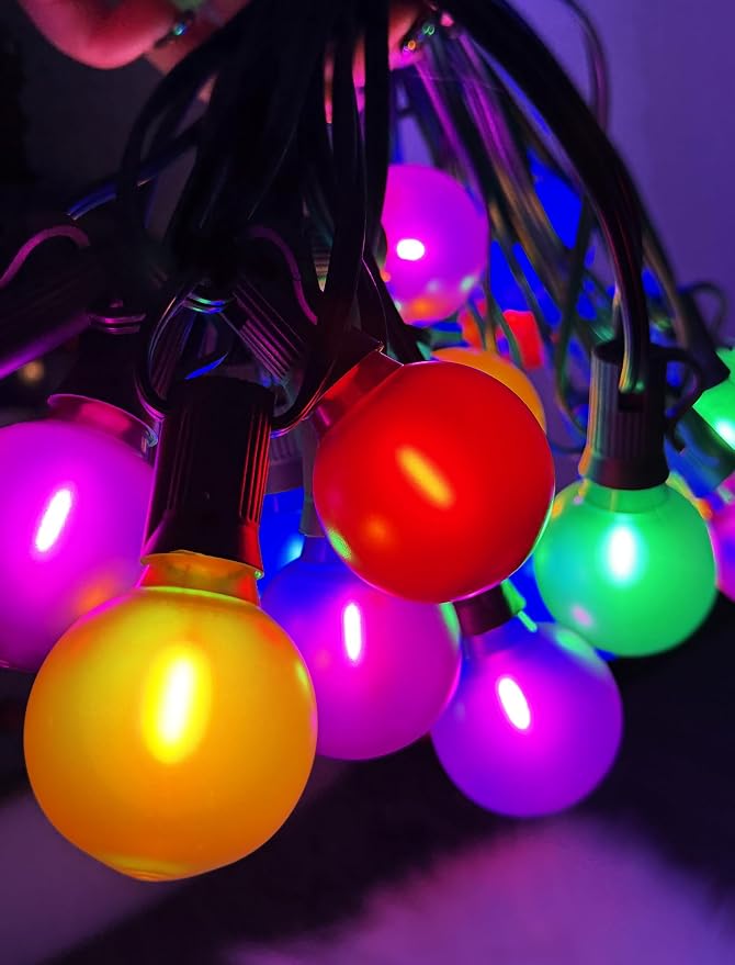 G40 LED Outdoor Christmas String Lights, 25FT Hanging Globe String Light | 25+2 Shatterproof Frosted Multicolor Lights, Connectable, Waterproof Patio Lights for Balcony Pergola Decor, Green Wire