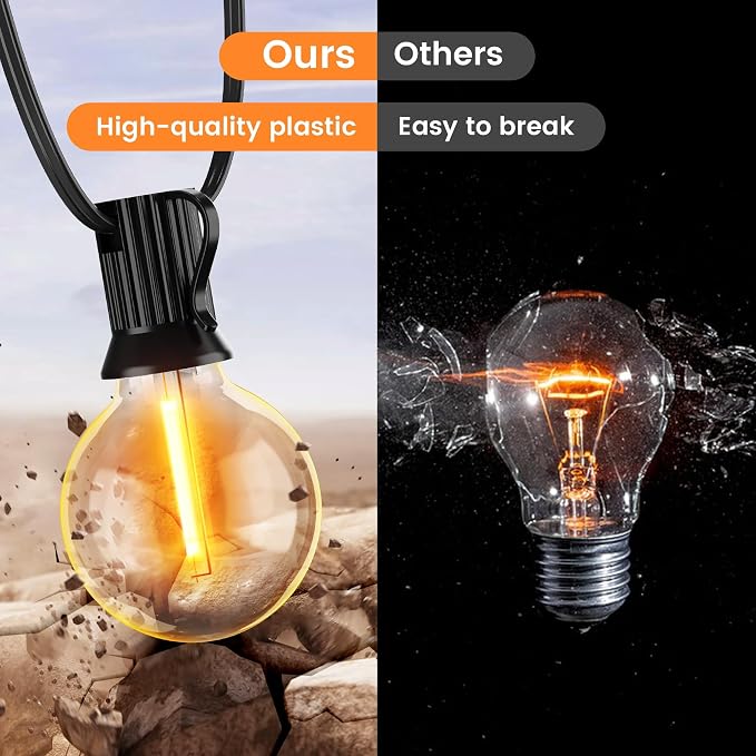 OHLUX 35FT Solar String Lights Outdoor, Waterproof Solar Patio Lights with Remote, 17 Shatterproof LED Filament G40 Globe Bulbs, 2200K Soft White, Dimmable Outside Hanging Light for Backyard Deck