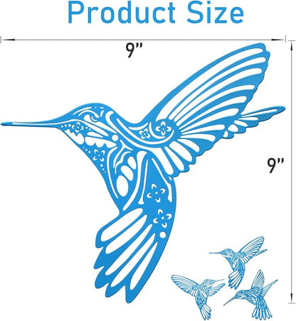 QZGXDECO Metal Hummingbird Outdoor Wall Art Decor-Blue Birds Wall Decorations Hanging Ornaments-Fence Decorations Outdoor Wall Sculpture for Kitchen Patio Bedroom Living Room Bathroom Balcony